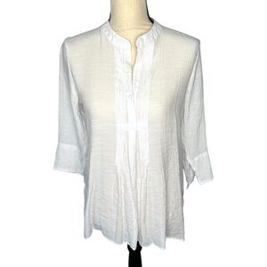 COUNTERPARTS Boho Peasant White Gauze Shirt Women's Small Flowy Semi Sheer